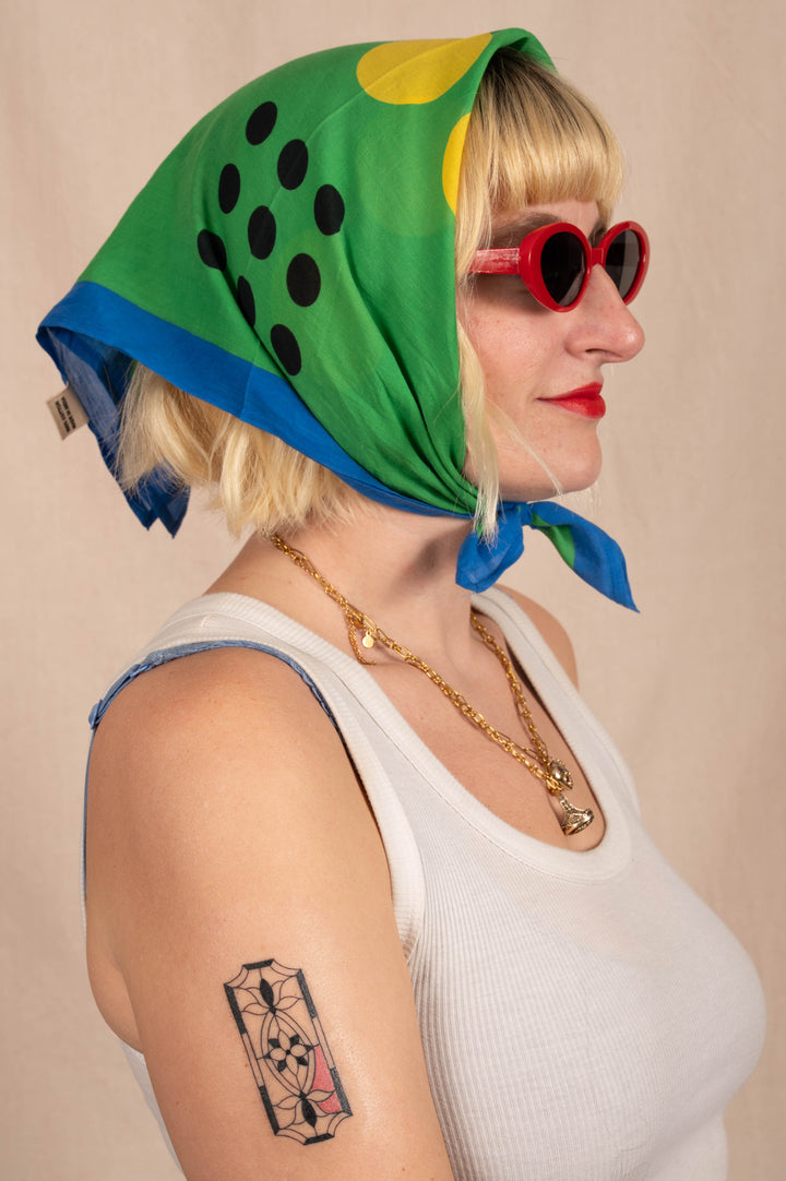 Archie Bandana No. 21 - Yellow and Black Contrasting Dots on Green