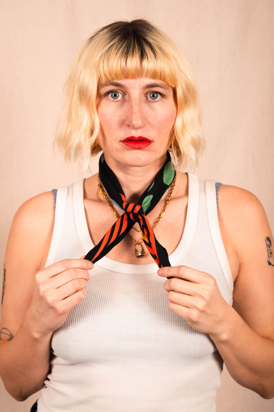 Archie Bandana No. 11 - Faded Black with Blue, Yellow and Green Dots Art Print