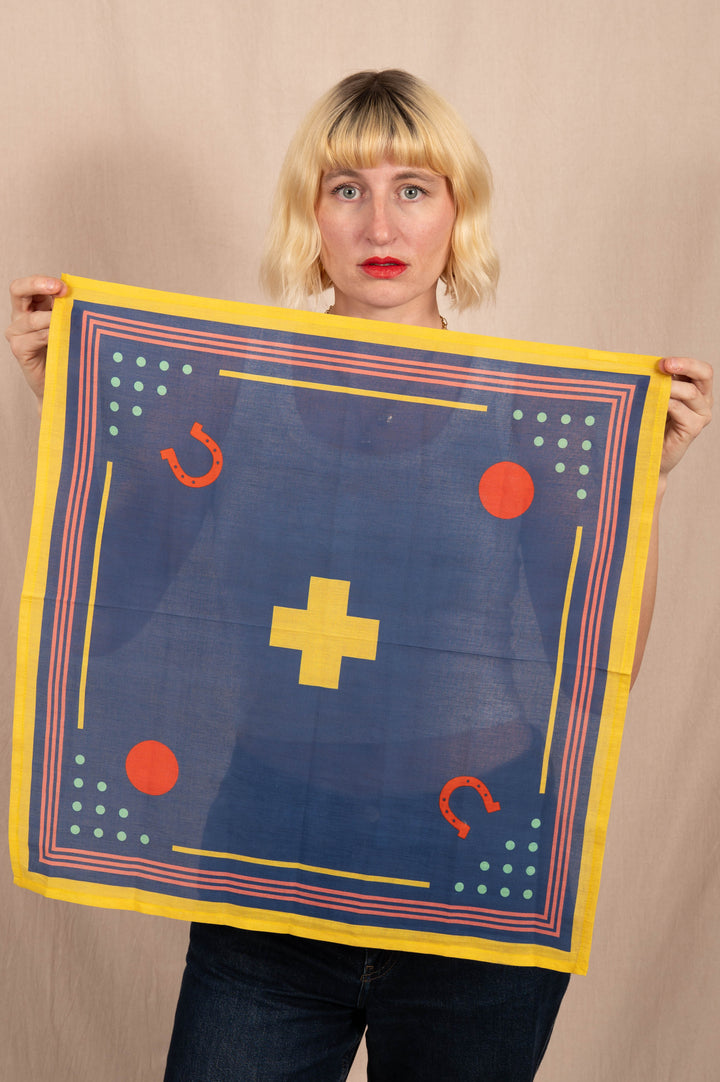 Archie Bandana No. 30 - Horseshoe, Dots and Plus Sign on Dark Blue