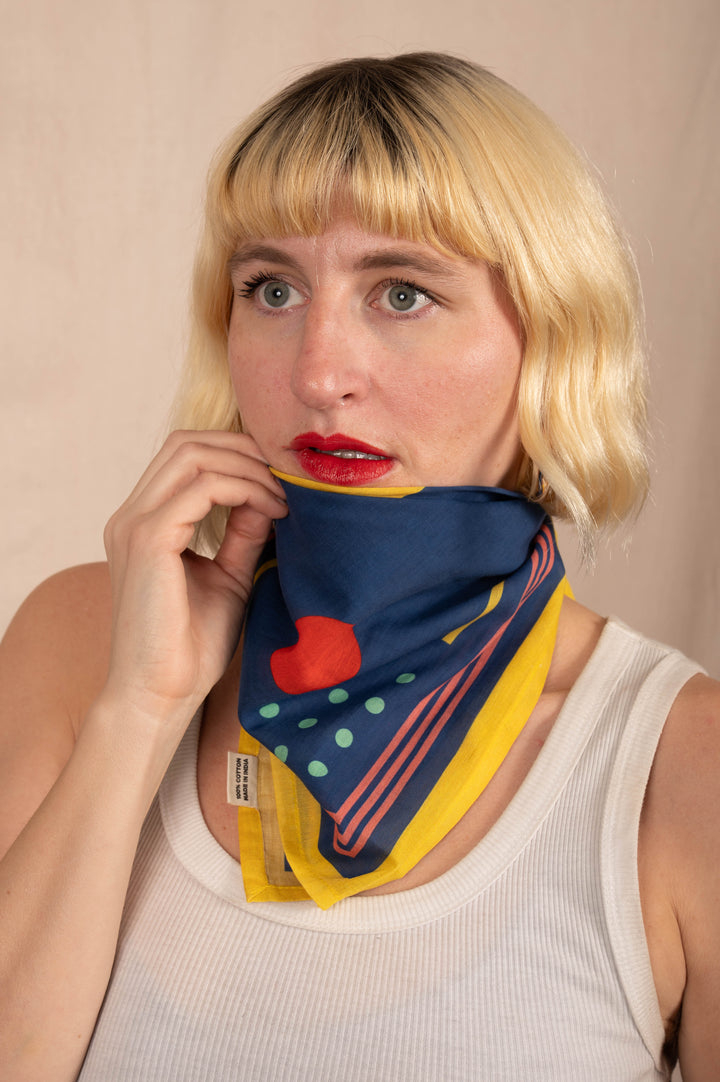 Archie Bandana No. 30 - Horseshoe, Dots and Plus Sign on Dark Blue