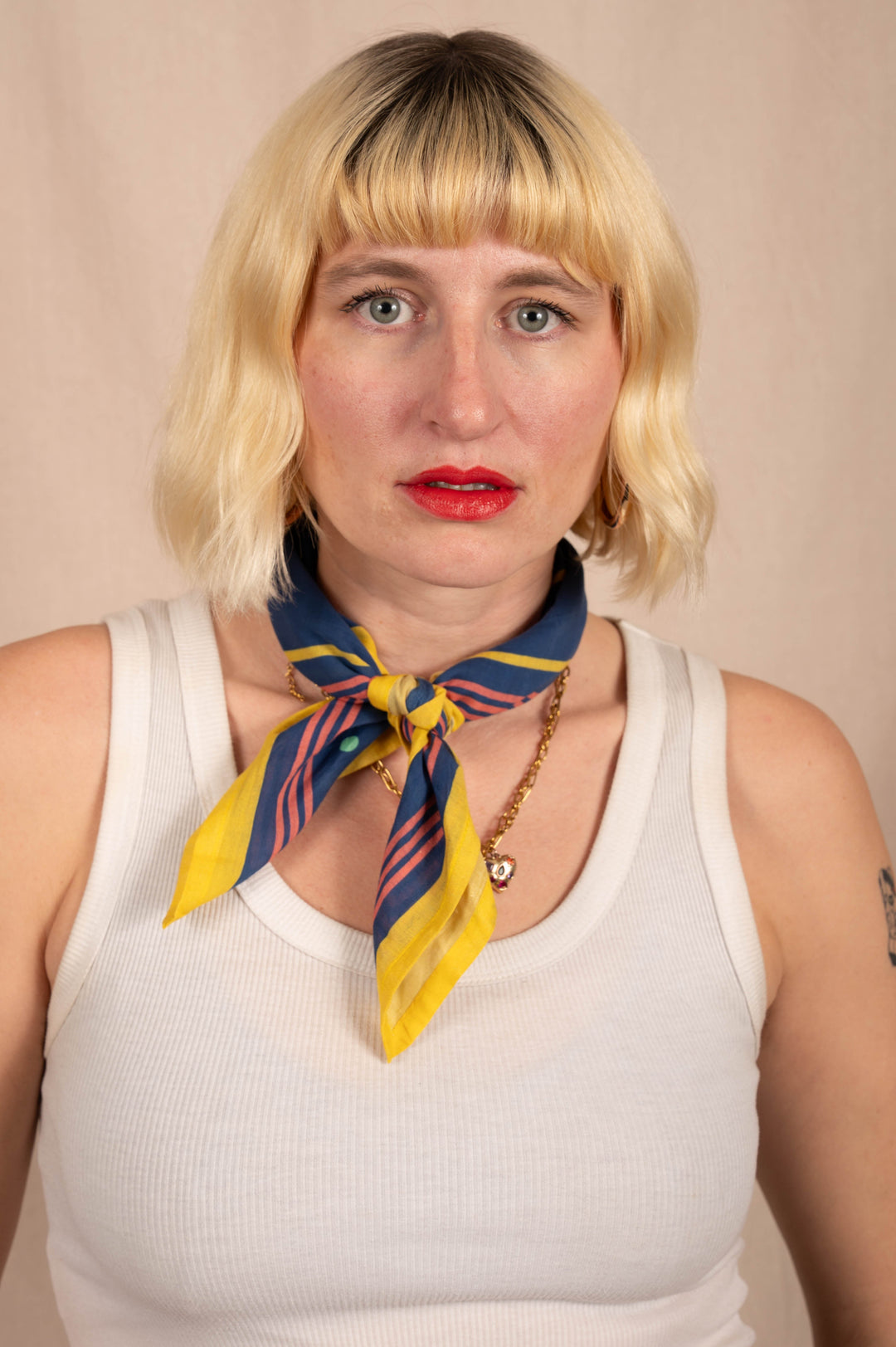 Archie Bandana No. 30 - Horseshoe, Dots and Plus Sign on Dark Blue