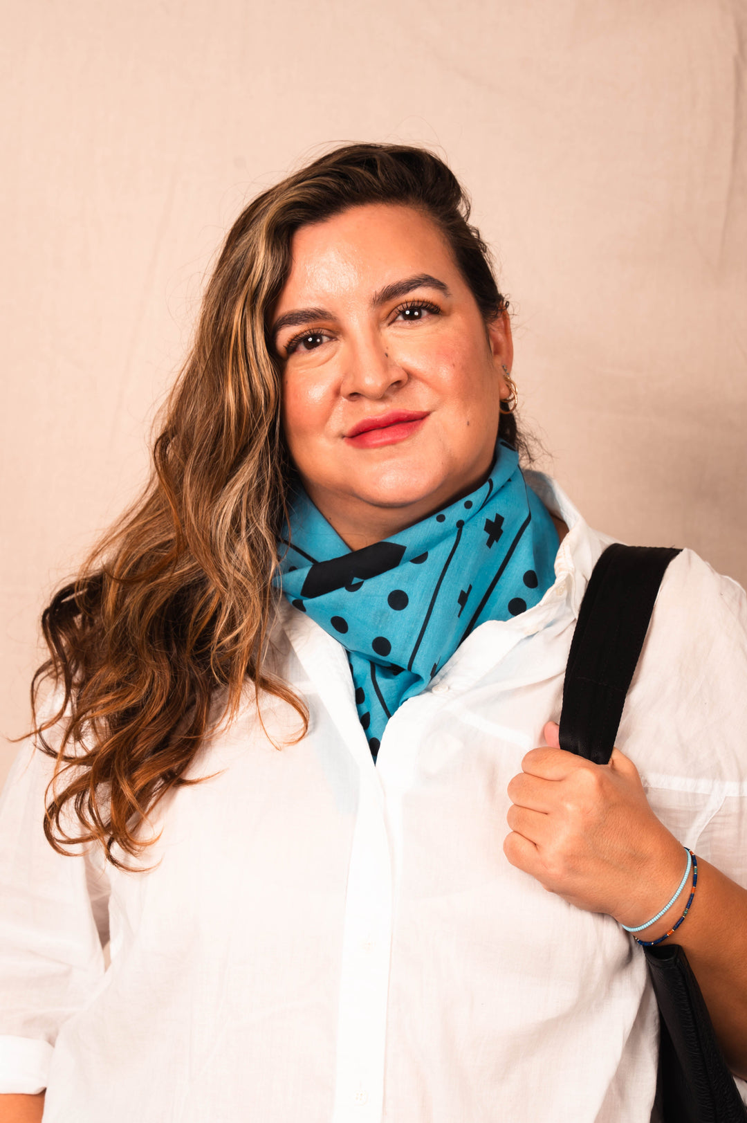 Archie Bandana No. 26 - Dots and Plus Sign on Cerulean Blue