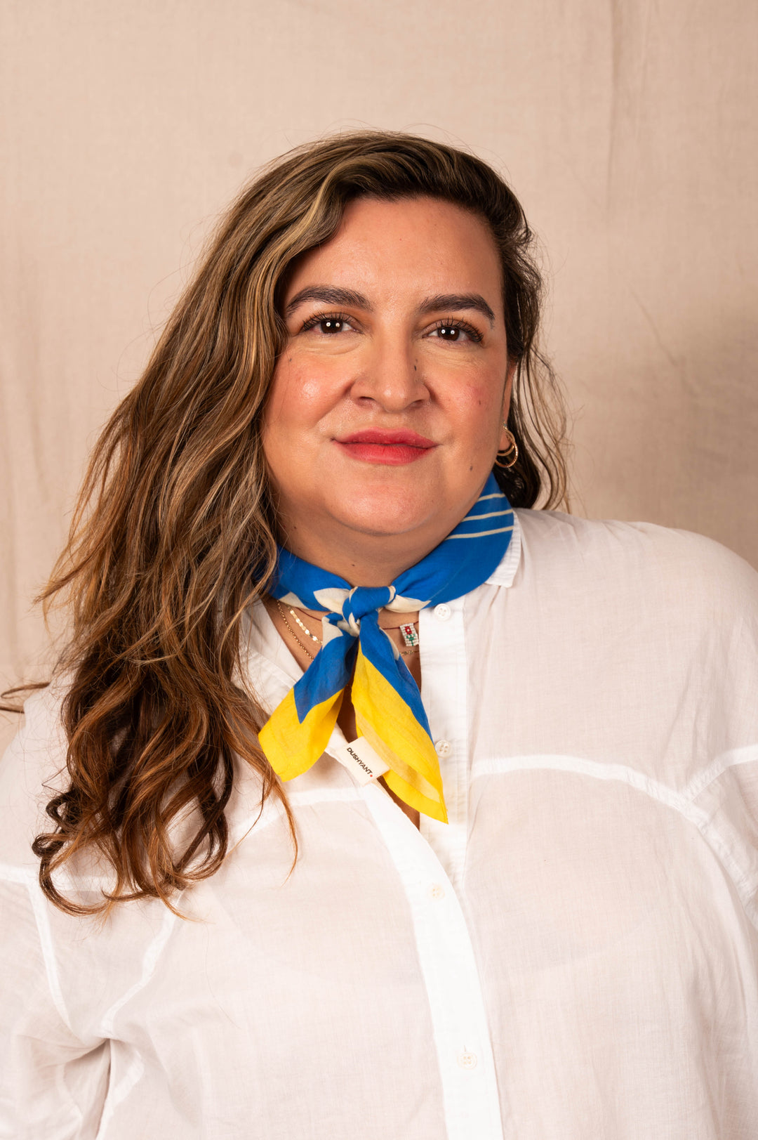 Archie Bandana No. 20 - Dots and Squares on Blue and Yellow