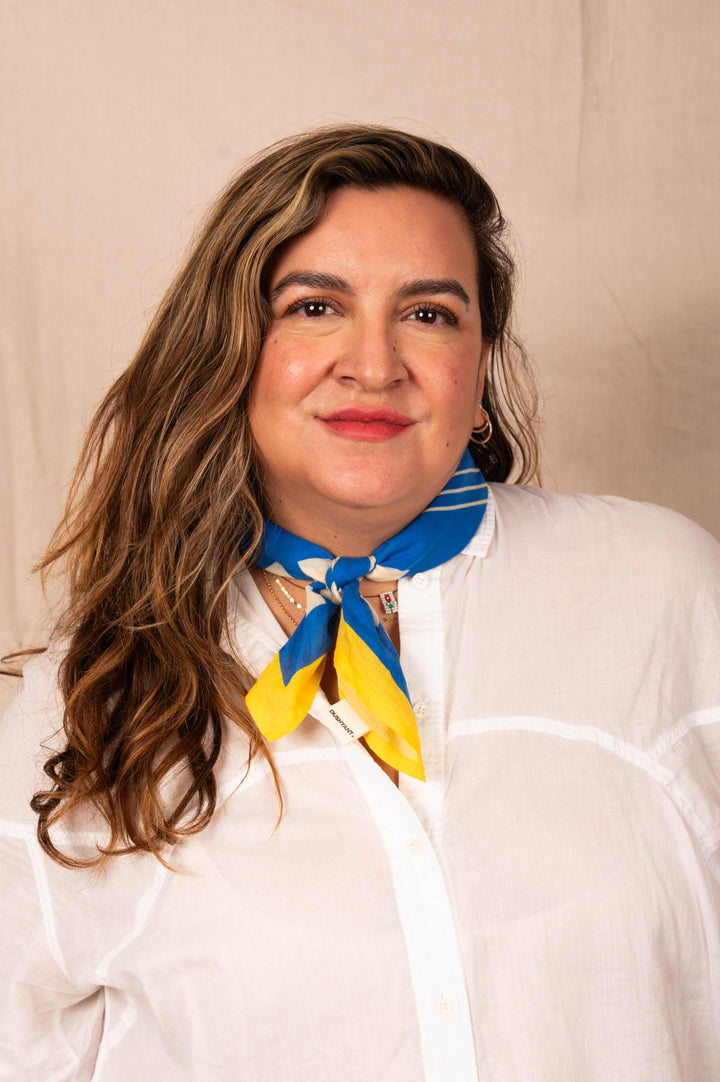 Archie Bandana No. 20 - Dots and Squares on Blue and Yellow