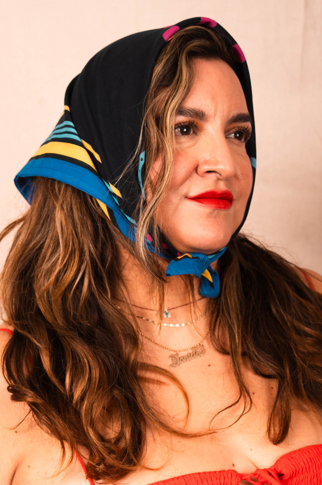 Archie Bandana No. 31 - Blue and Pink Dots and Horseshoe on Black and Blue