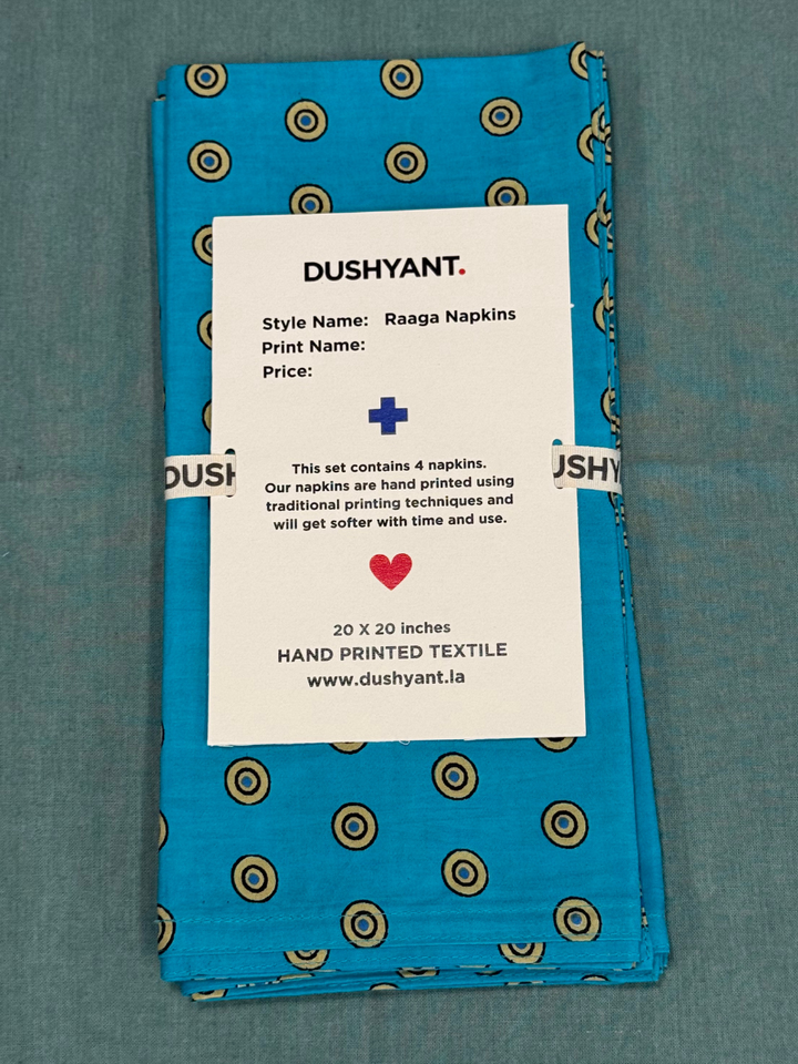 Raaga Napkins - Cobalt Target Print - Hand Printed - Set of 4