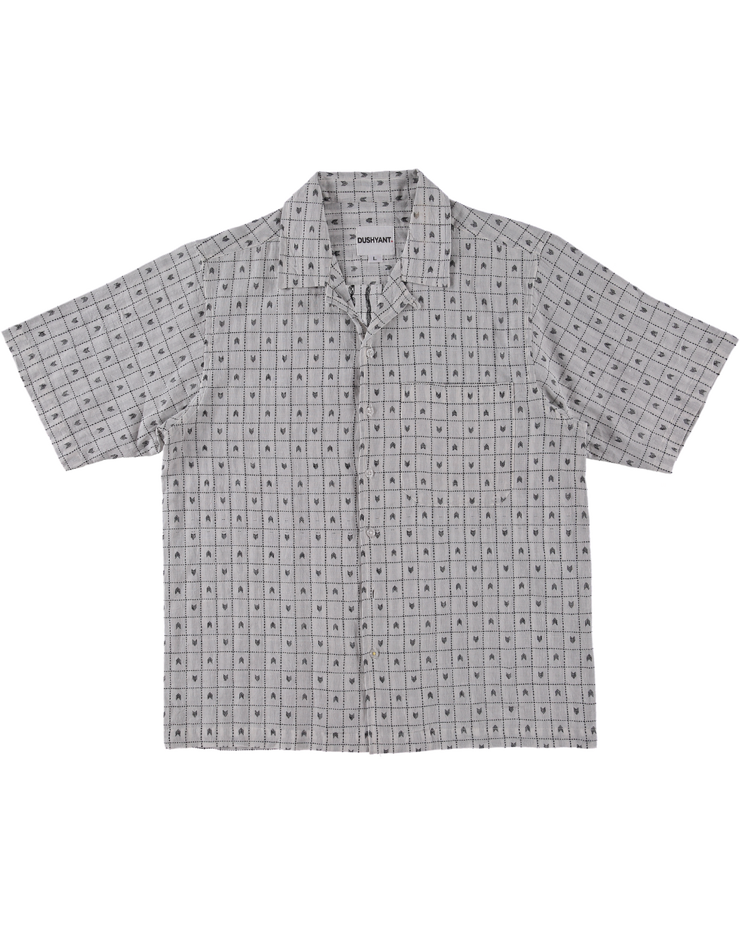 'The Don' Camp Shirt in White with Black Jamdani Embroidery