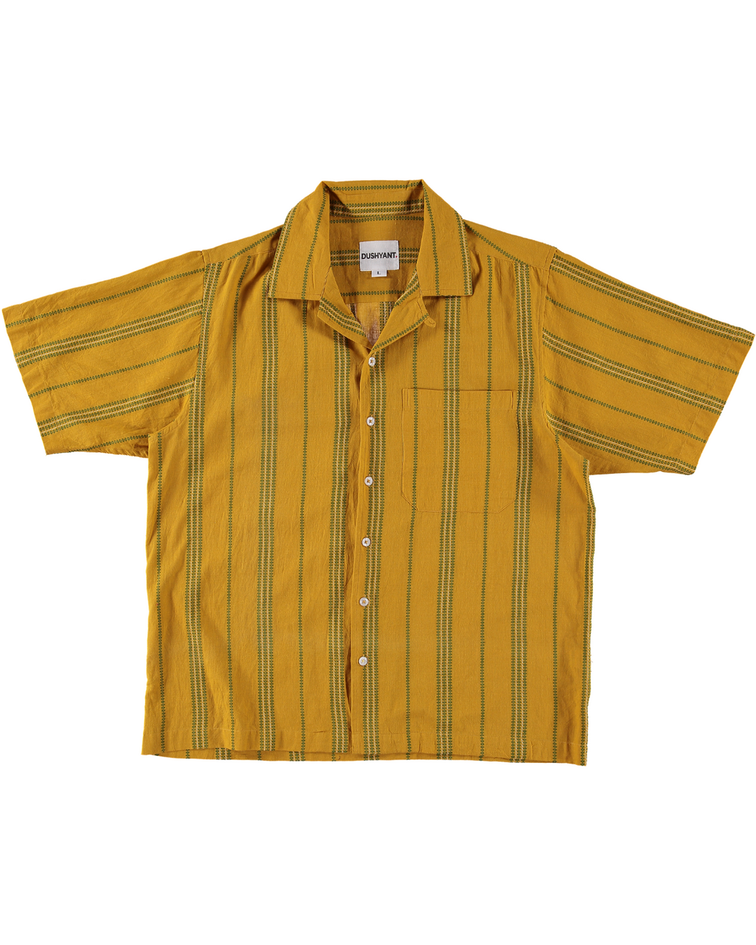 'The Don' Camp Shirt in Mustard with Green Jamdani Embroidery