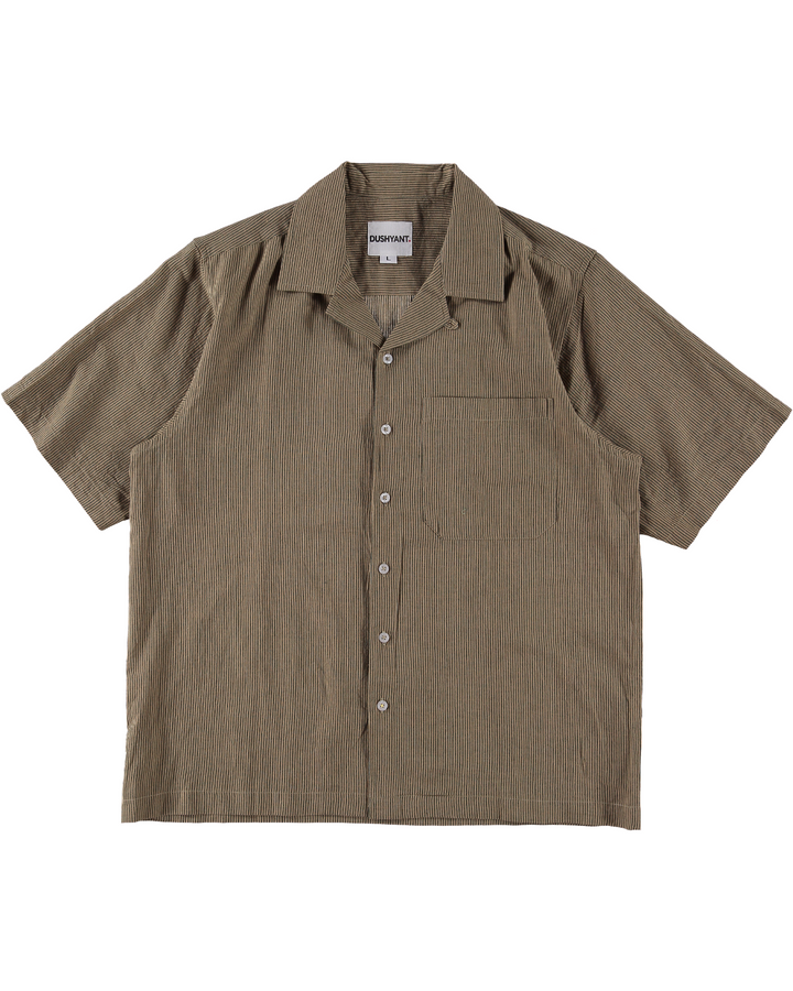 'The Don' Camp Shirt in Olive Oxford Stripes