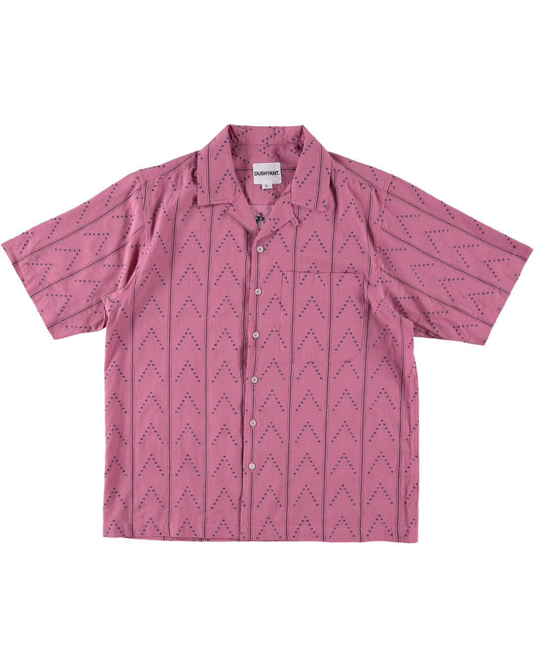 'The Don' Camp Shirt in Pink with Navy Jamdani Embroidery