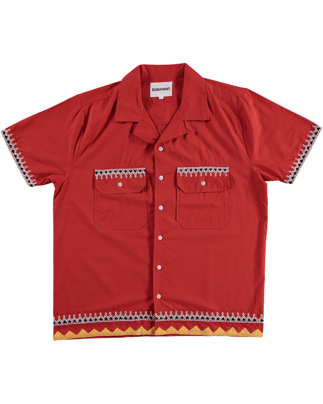 'The Don' Camp Collar Shirt in Red Tribal Embroidery