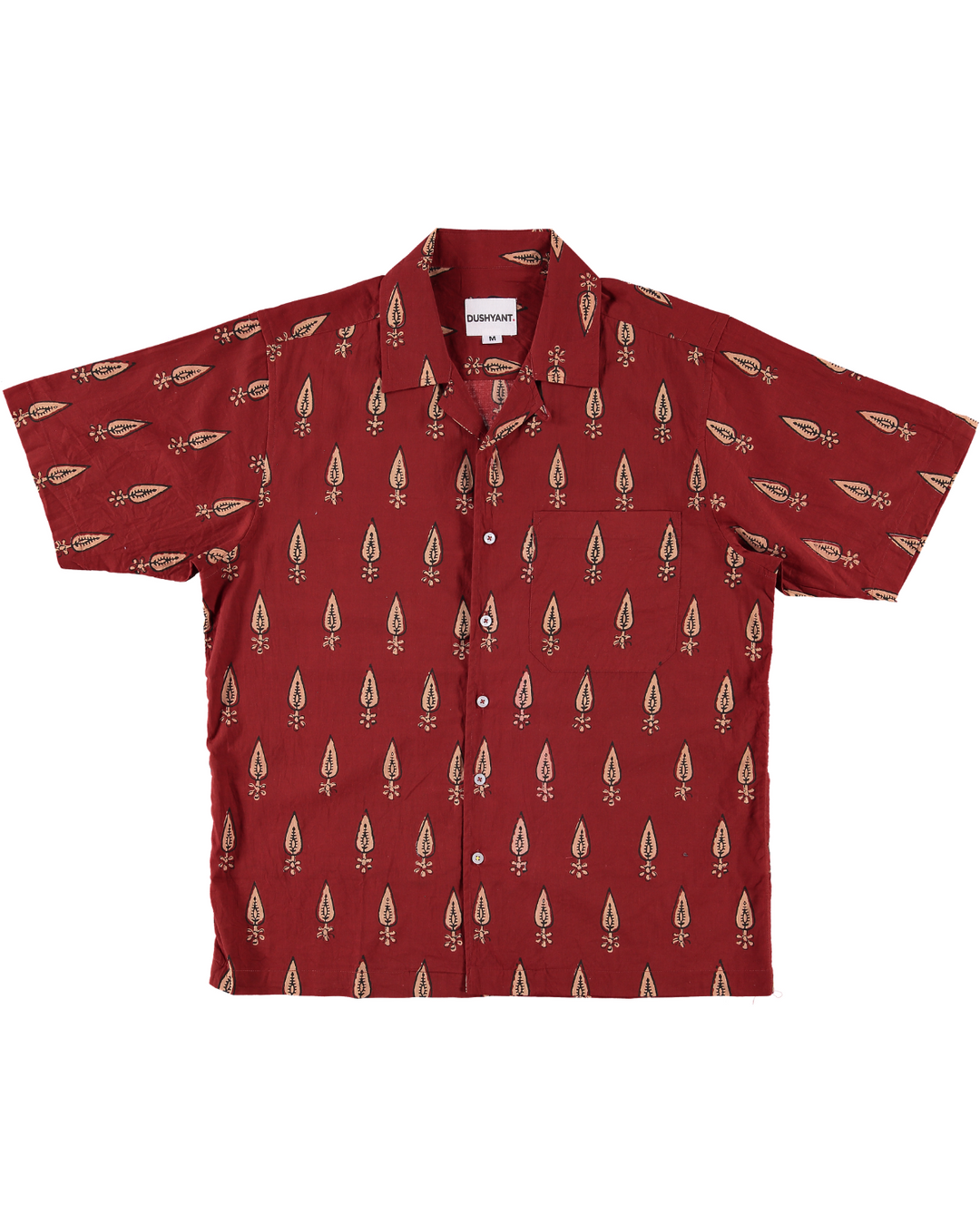 Hand Block Printed 'The Don' Camp Collar Shirt in Maroon Motif