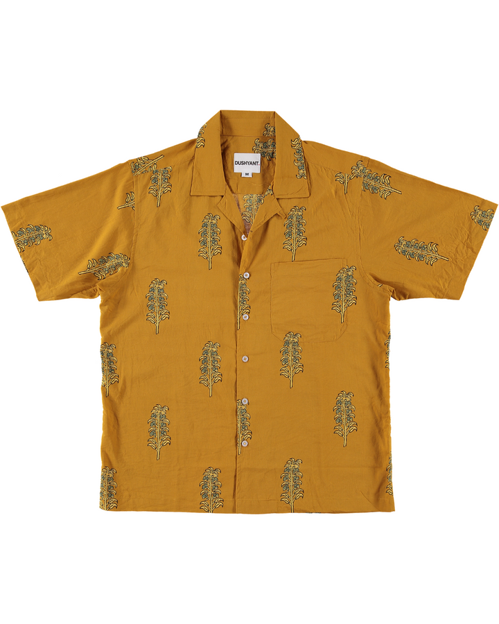 Hand Block Printed 'The Don' Camp Collar Shirt in Mustard Motif