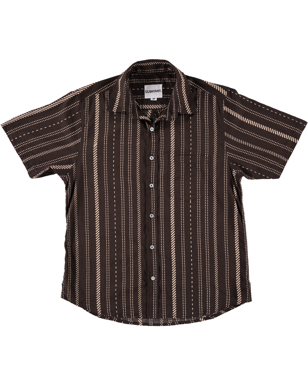 Hand Printed 'The Folk' Short Sleeve Shirt in Chocolate Stripes