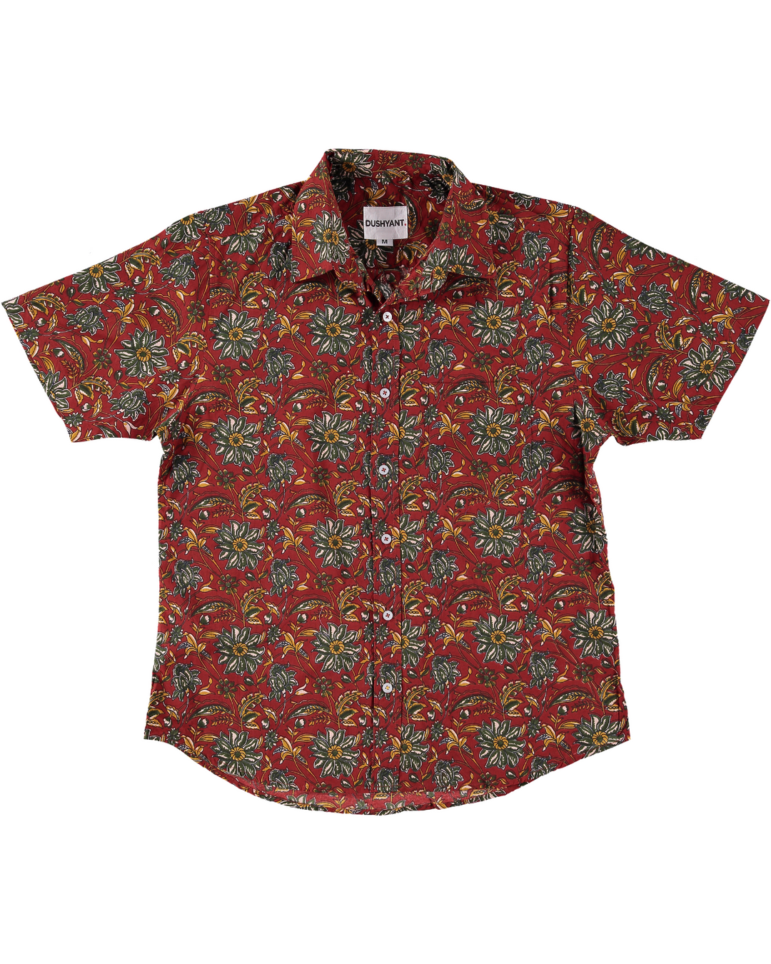 Hand Printed 'The Folk' Short Sleeve Shirt in French Maroon Floral