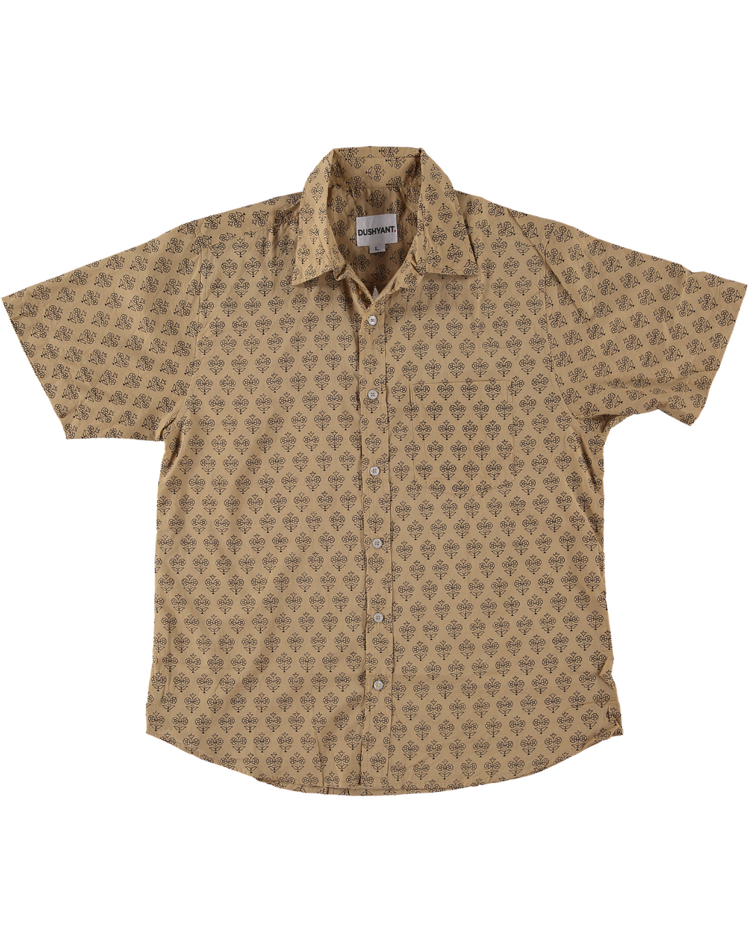 Hand Printed 'The Folk' Short Sleeve Shirt in Khaki Motif