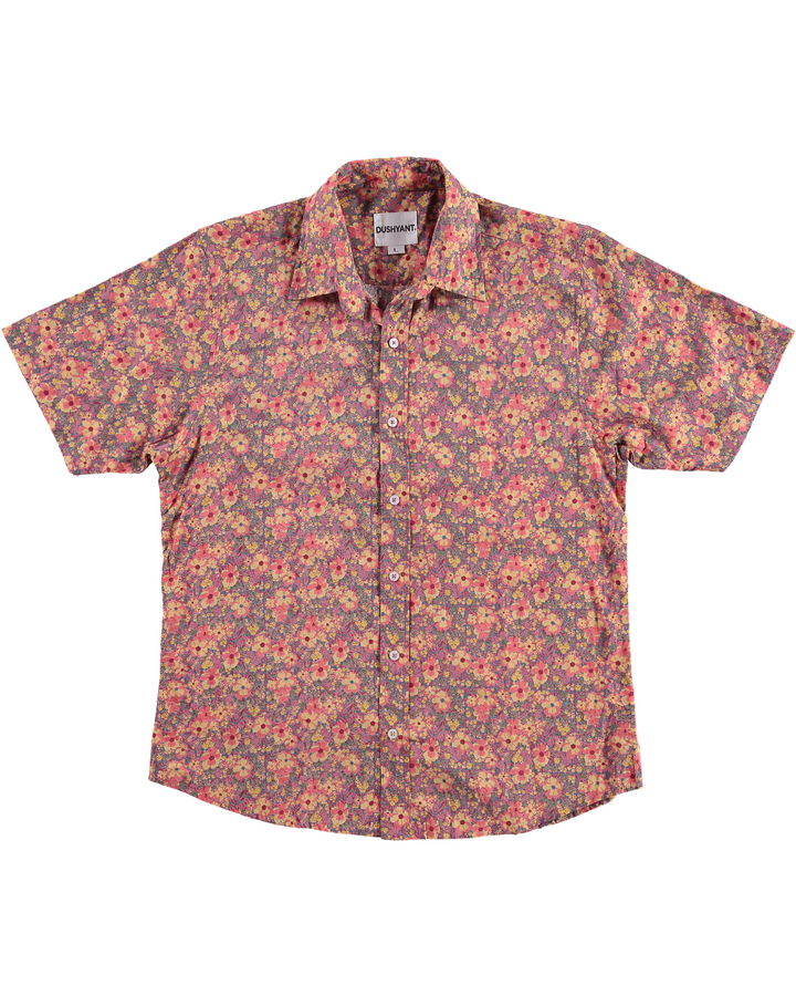 Hand Printed 'The Folk' Short Sleeve Shirt in Pastel Floral