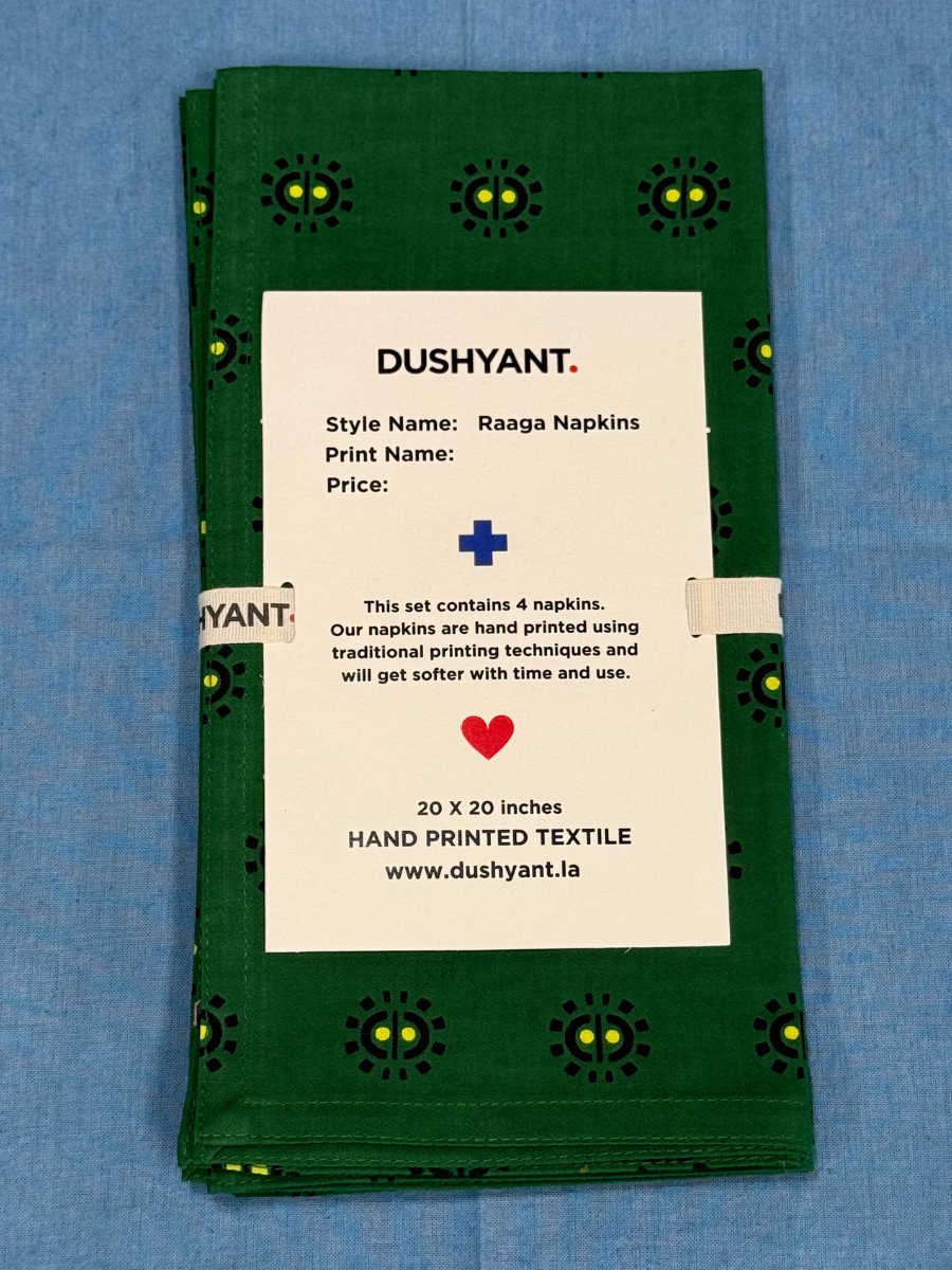 Raaga Napkins - Forest Green Motif - Hand Printed - Set of 4