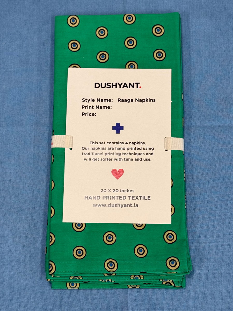 Raaga Napkins - Green Target Print - Hand Printed - Set of 4