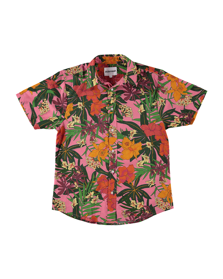 Hand Printed 'The Prat' Short Sleeve Shirt in Pink Floral print