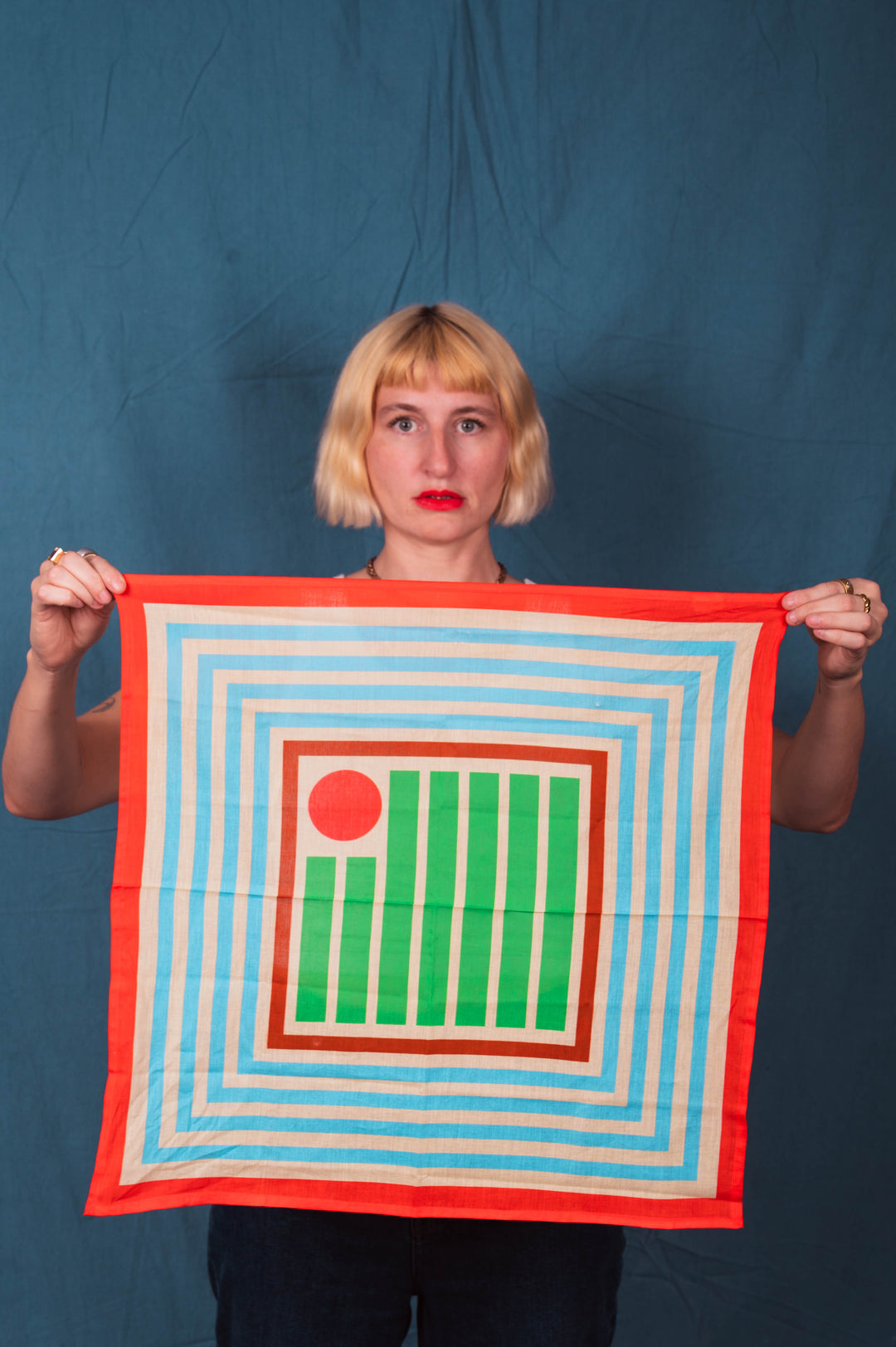 Archie Bandana No. 19 - Light Green Lines with Red Dot Print