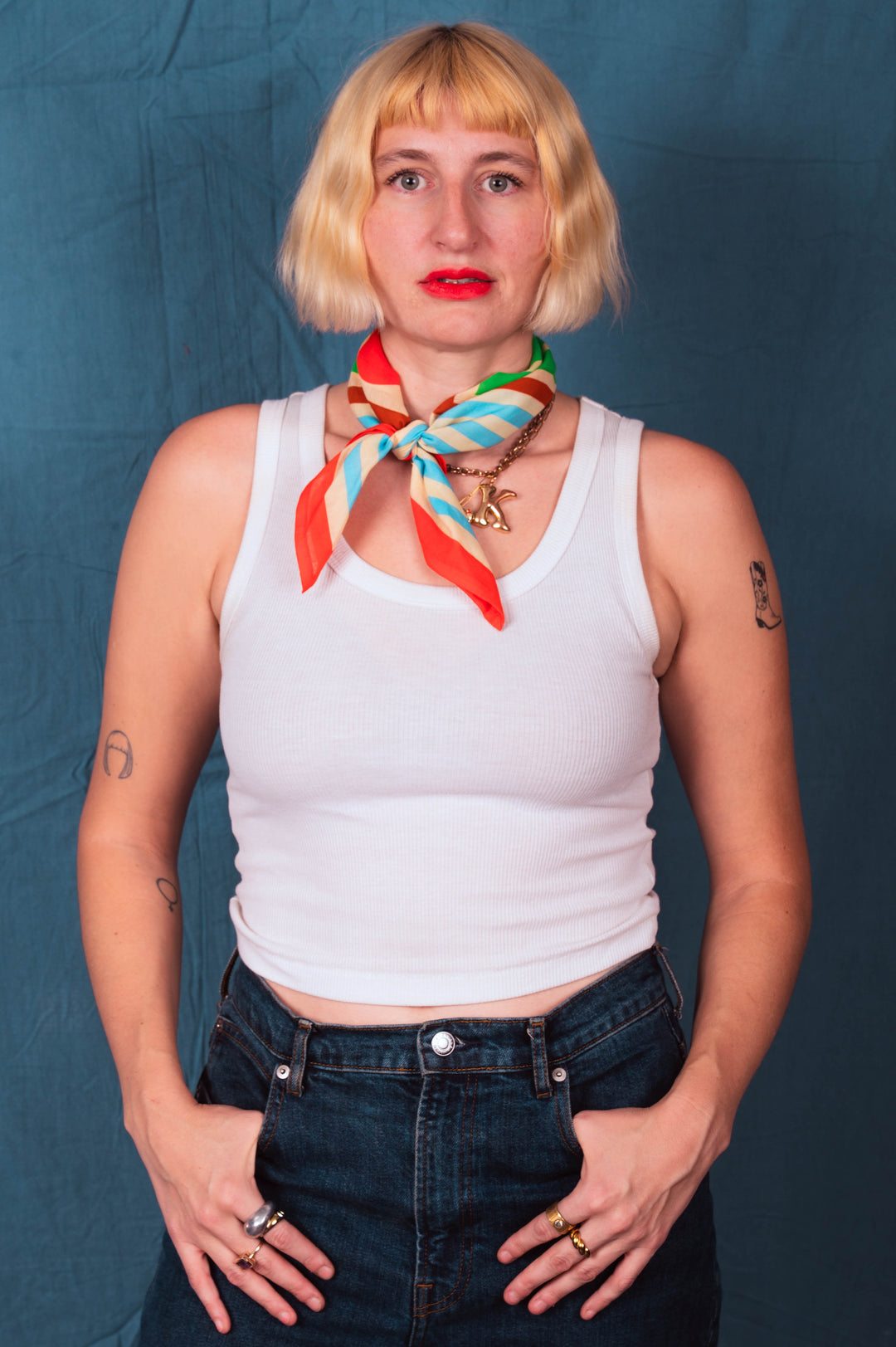 Archie Bandana No. 19 - Light Green Lines with Red Dot Print