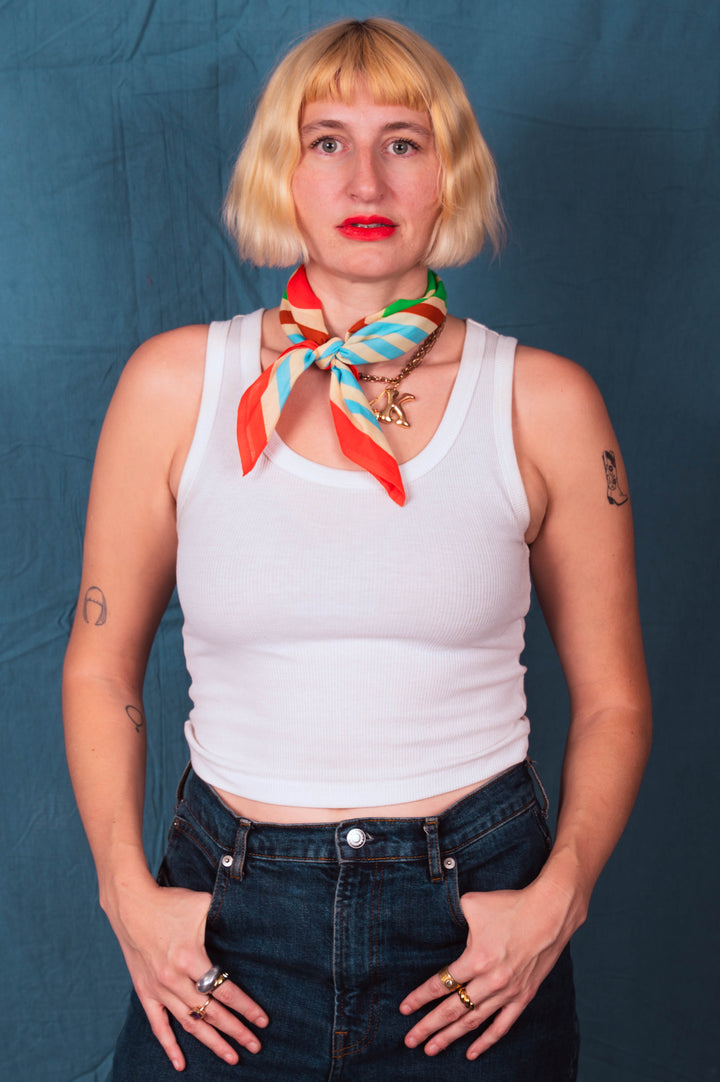 Archie Bandana No. 19 - Light Green Lines with Red Dot Print