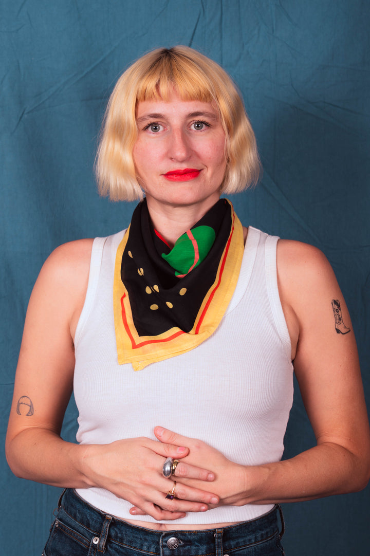 Archie Bandana No. 29 - Crayons Art Print in Red, Green and Light Yellow