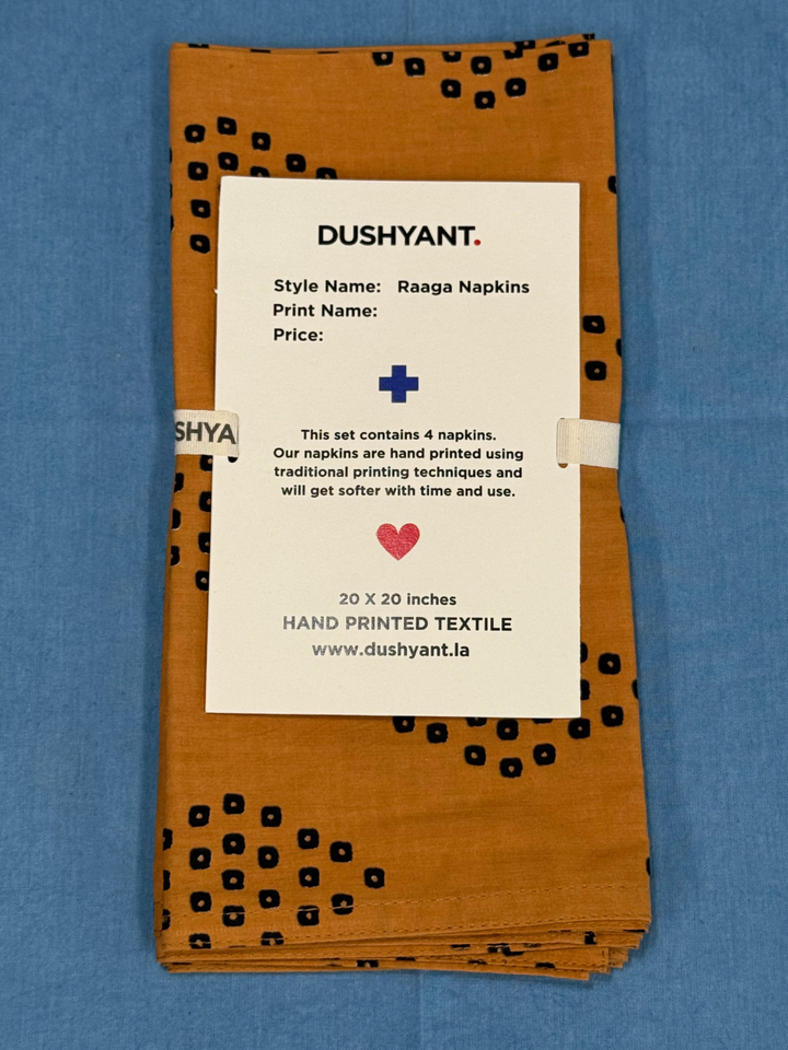 Raaga Napkins - Khaki Diamond - Hand Printed - Set of 4