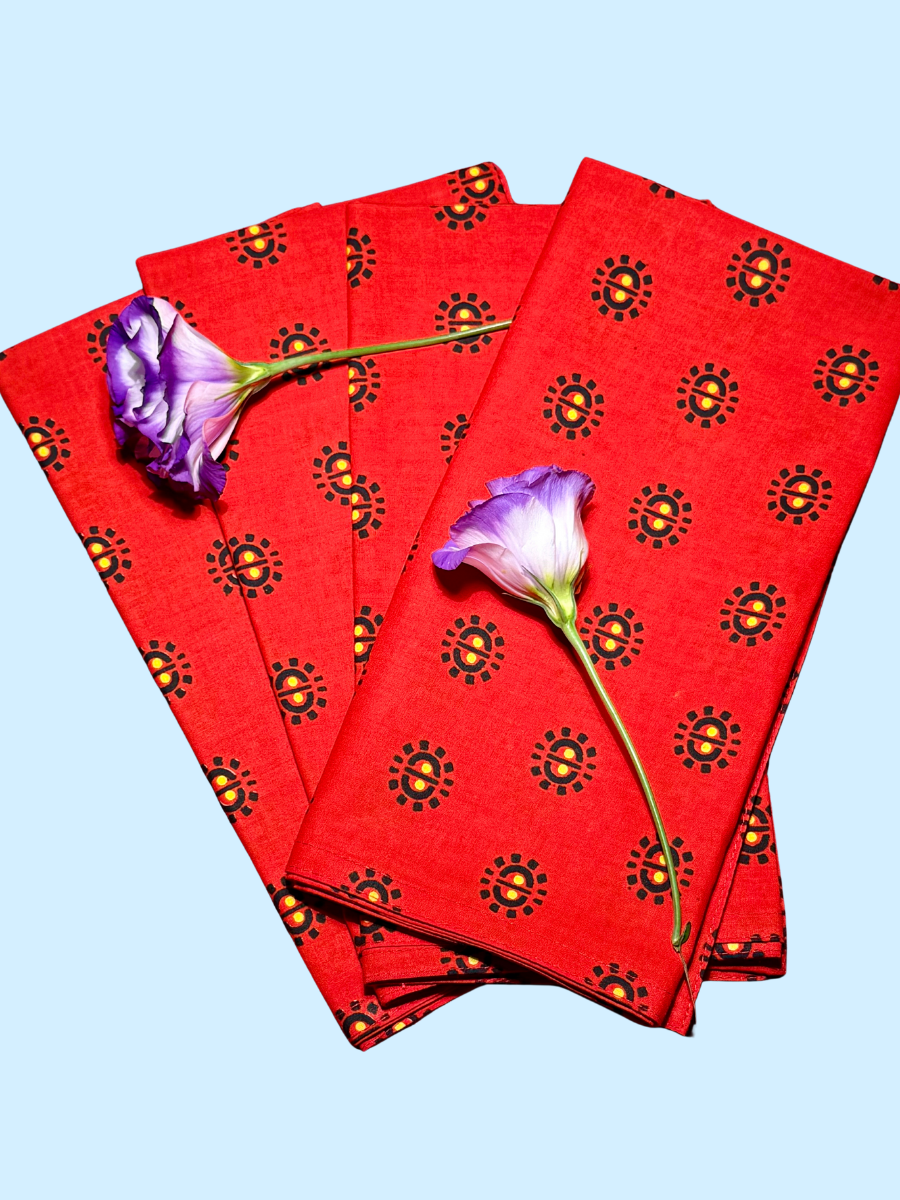 Raaga Napkins - Tomato Red Motif - Hand Printed - Set of 4