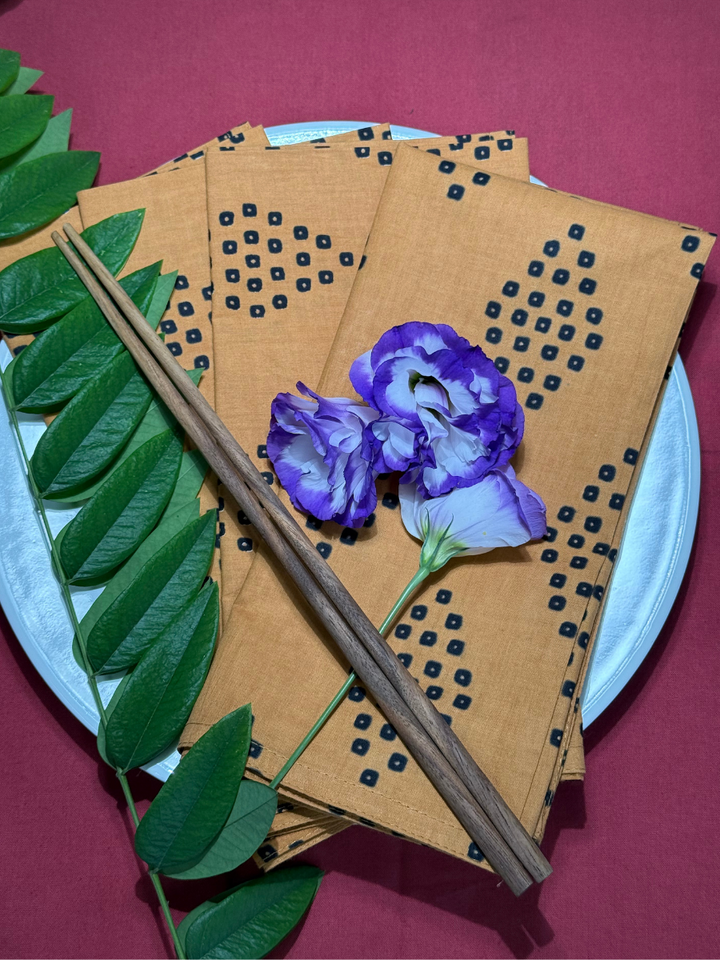 Raaga Napkins - Khaki Diamond - Hand Printed - Set of 4