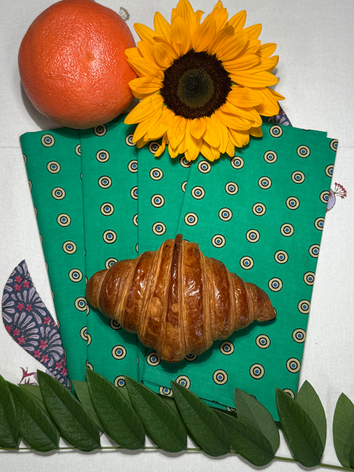 Raaga Napkins - Green Target Print - Hand Printed - Set of 4