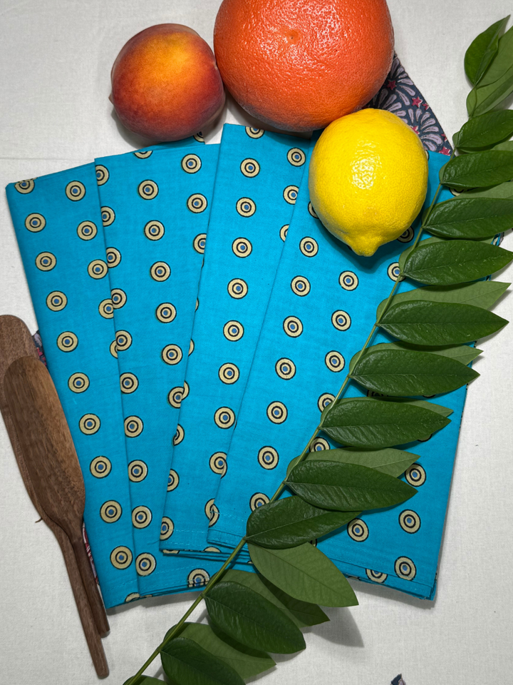 Raaga Napkins - Cobalt Target Print - Hand Printed - Set of 4