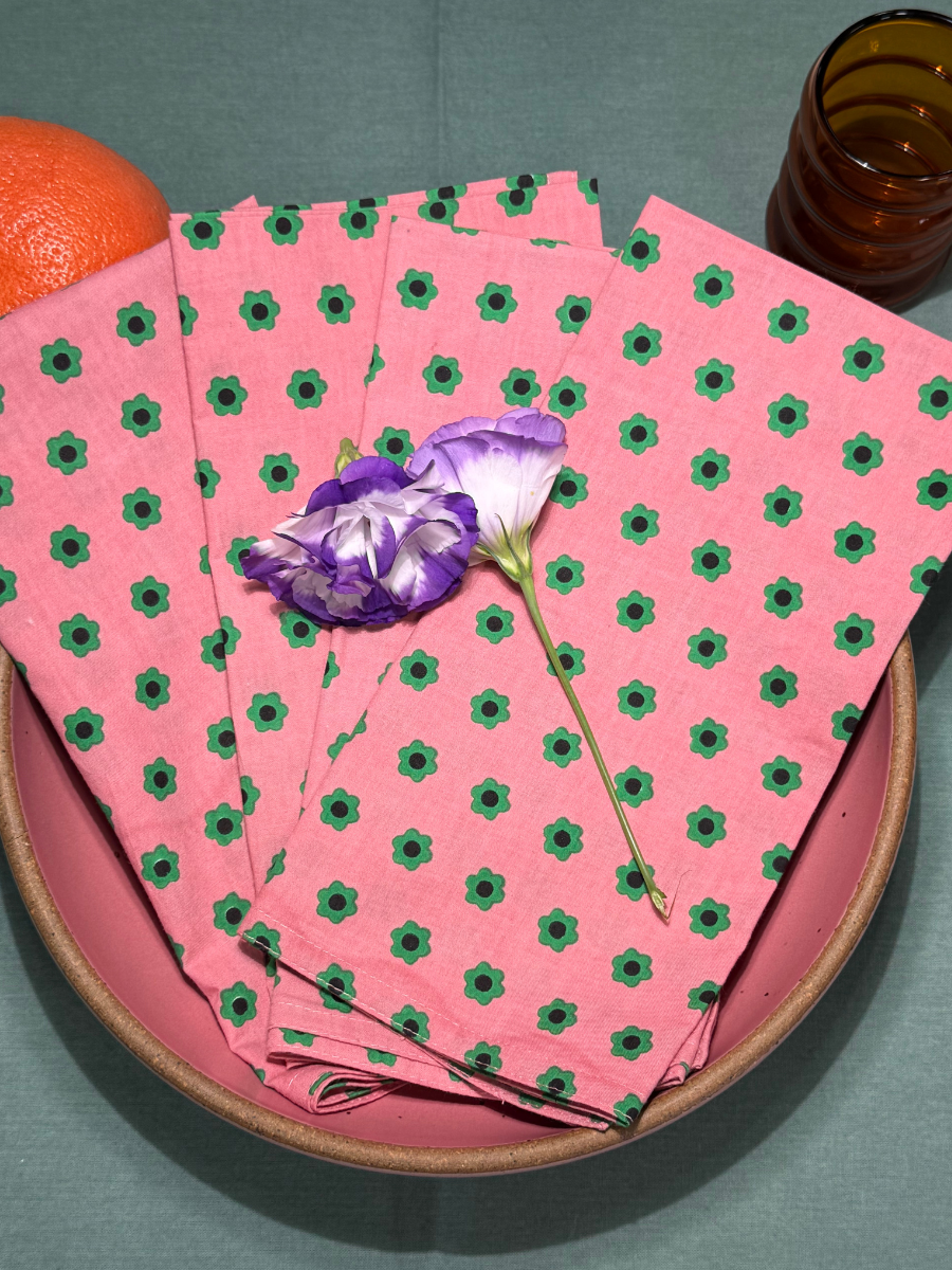 Raaga Napkins - Dusty Pink Flower - Hand Printed - Set of 4