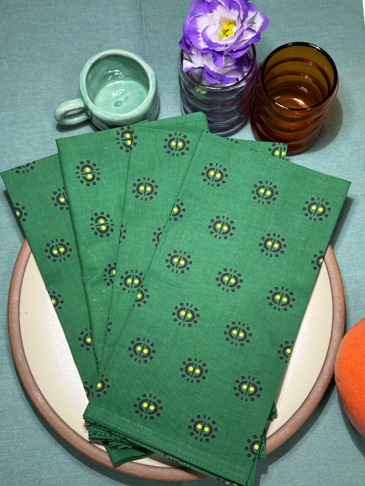 Raaga Napkins - Forest Green Motif - Hand Printed - Set of 4