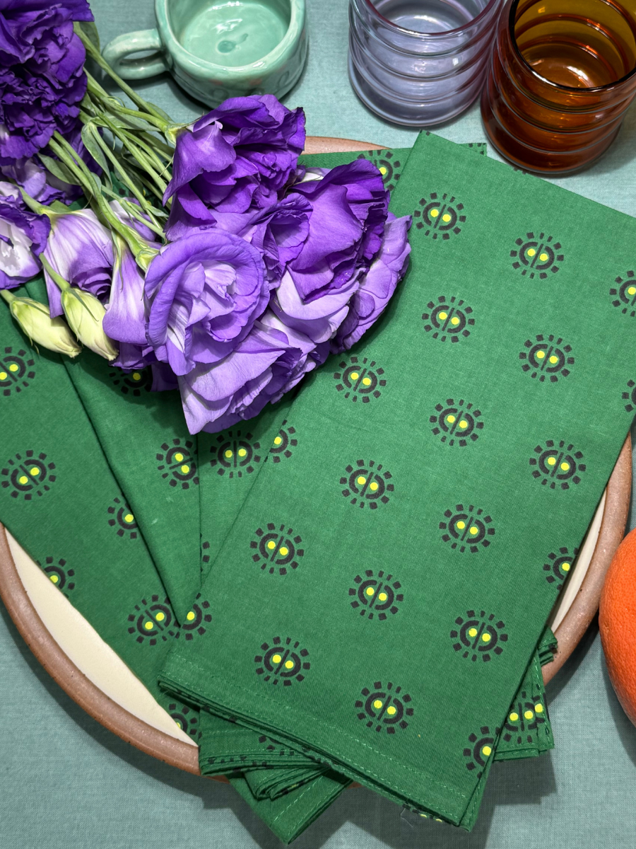 Raaga Napkins - Forest Green Motif - Hand Printed - Set of 4