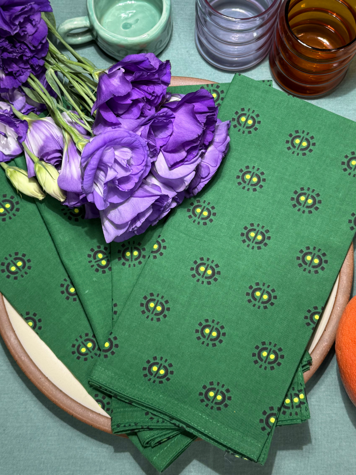 Raaga Napkins - Forest Green Motif - Hand Printed - Set of 4