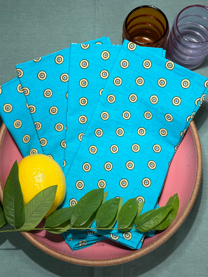 Raaga Napkins - Cobalt Target Print - Hand Printed - Set of 4