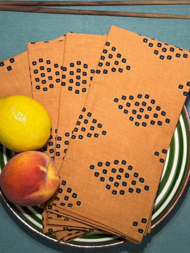 Raaga Napkins - Khaki Diamond - Hand Printed - Set of 4