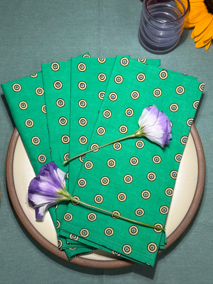 Raaga Napkins - Green Target Print - Hand Printed - Set of 4