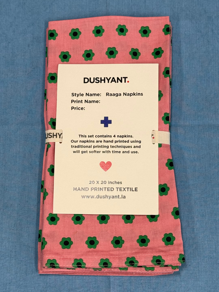 Raaga Napkins - Dusty Pink Flower - Hand Printed - Set of 4