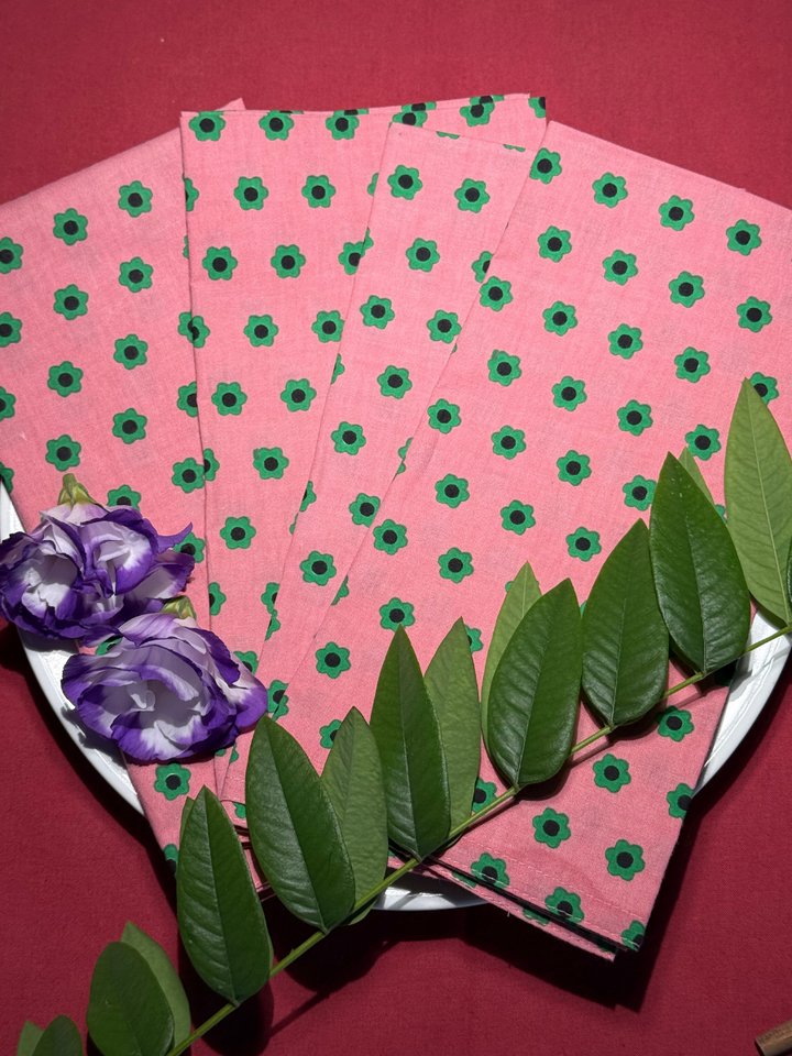 Raaga Napkins - Dusty Pink Flower - Hand Printed - Set of 4