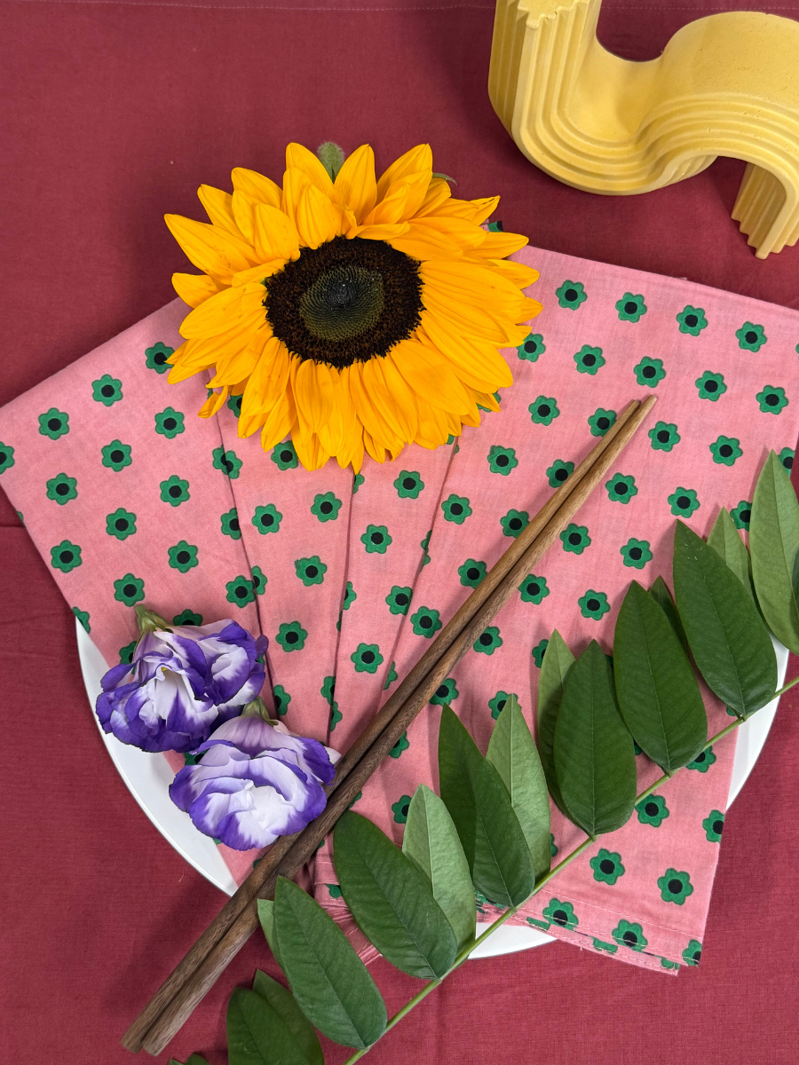 Raaga Napkins - Dusty Pink Flower - Hand Printed - Set of 4