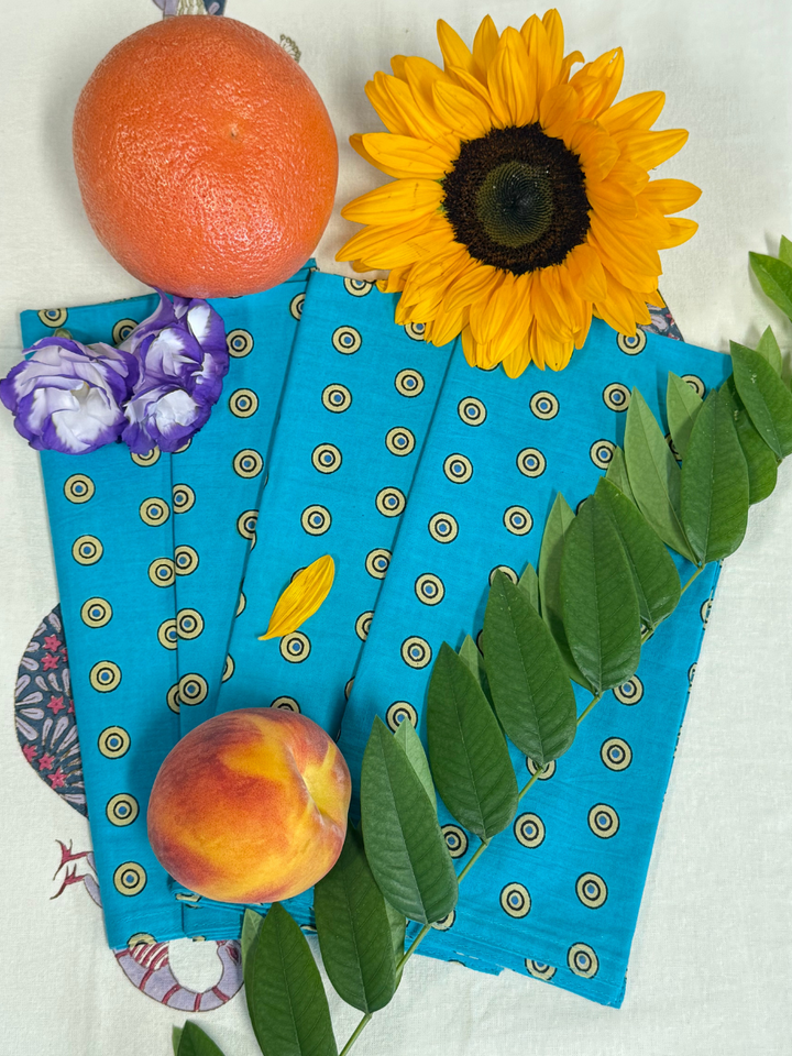 Raaga Napkins - Cobalt Target Print - Hand Printed - Set of 4
