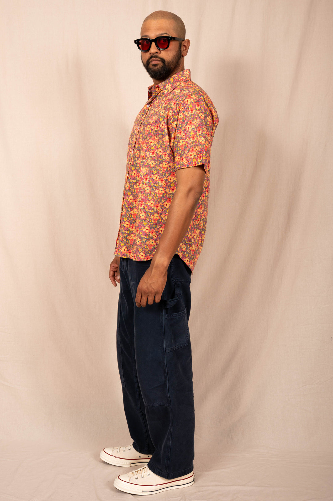Hand Printed 'The Folk' Short Sleeve Shirt in Pastel Floral