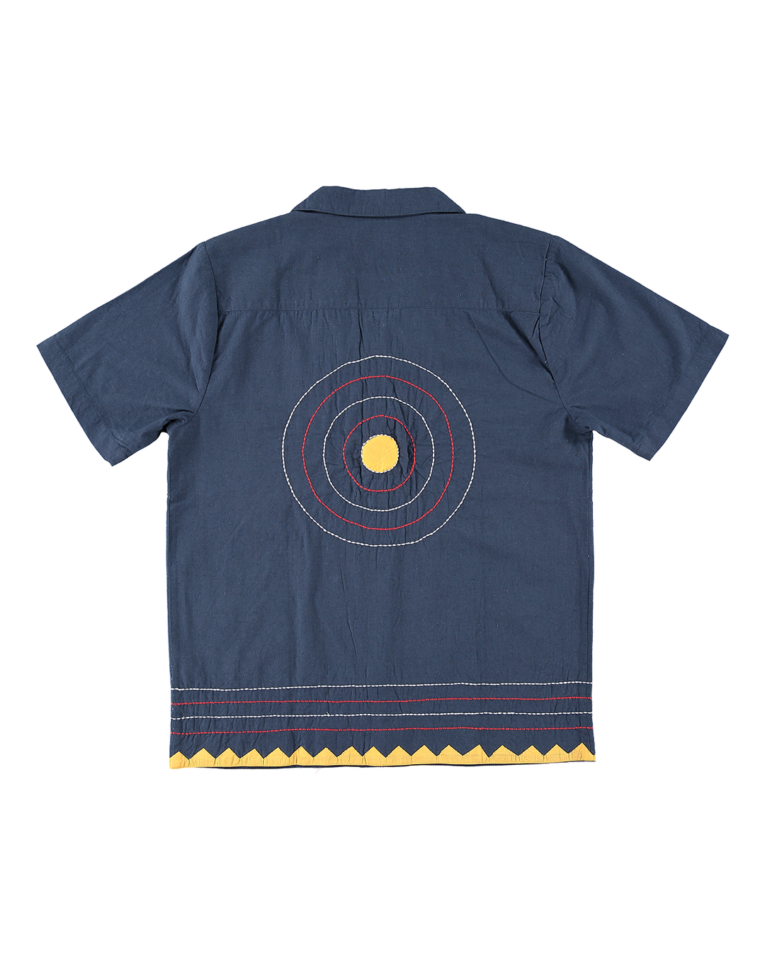 'The Don' Camp Collar Shirt in Navy Appliqué and Embroidery