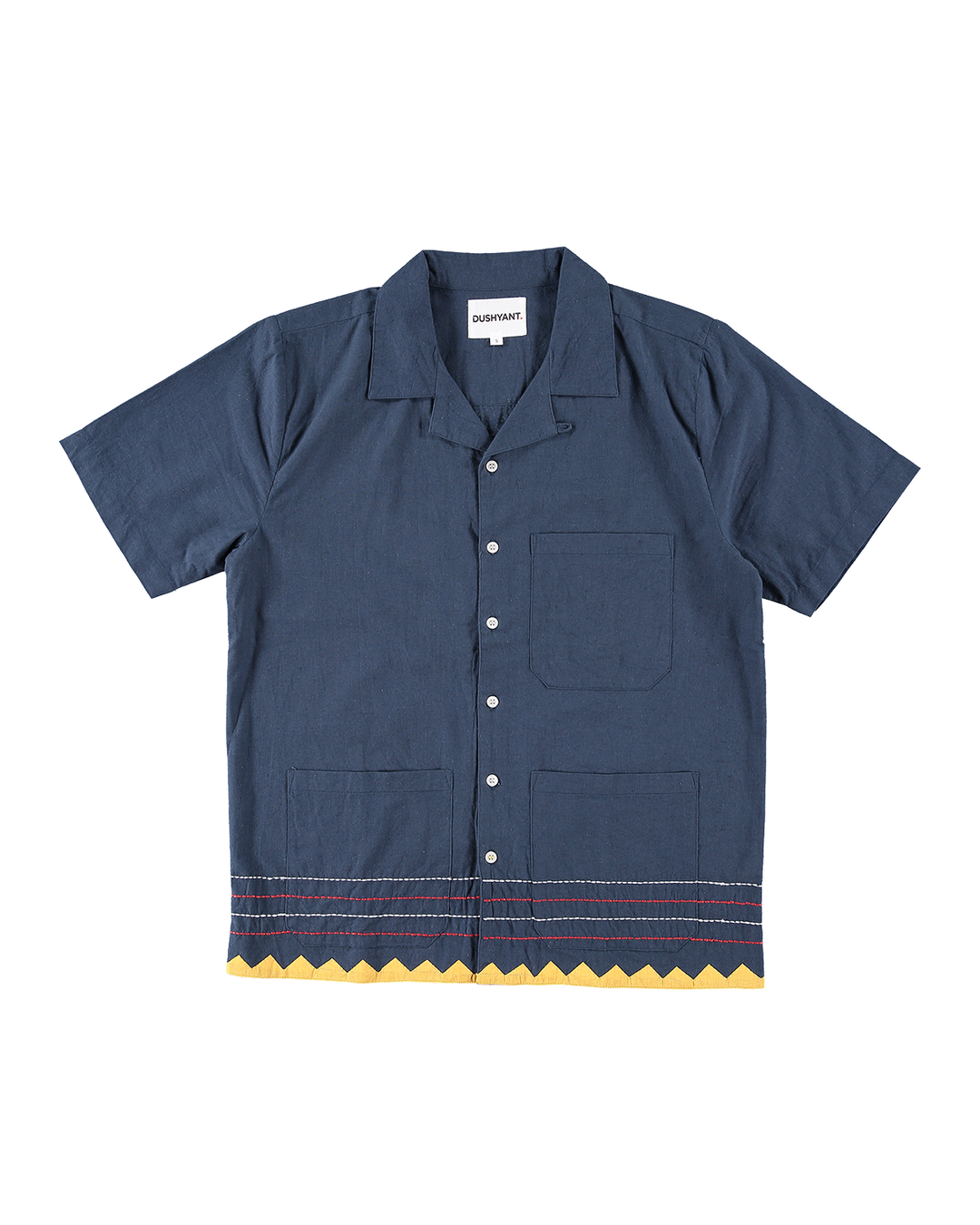 'The Don' Camp Collar Shirt in Navy Appliqué and Embroidery