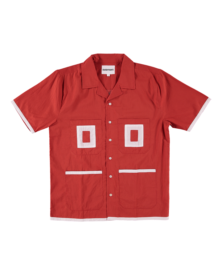 'The Don' Camp Collar Shirt in Red Patchwork Stripe