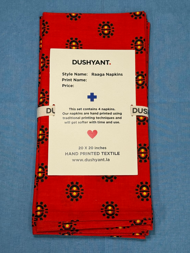 Raaga Napkins - Tomato Red Motif - Hand Printed - Set of 4